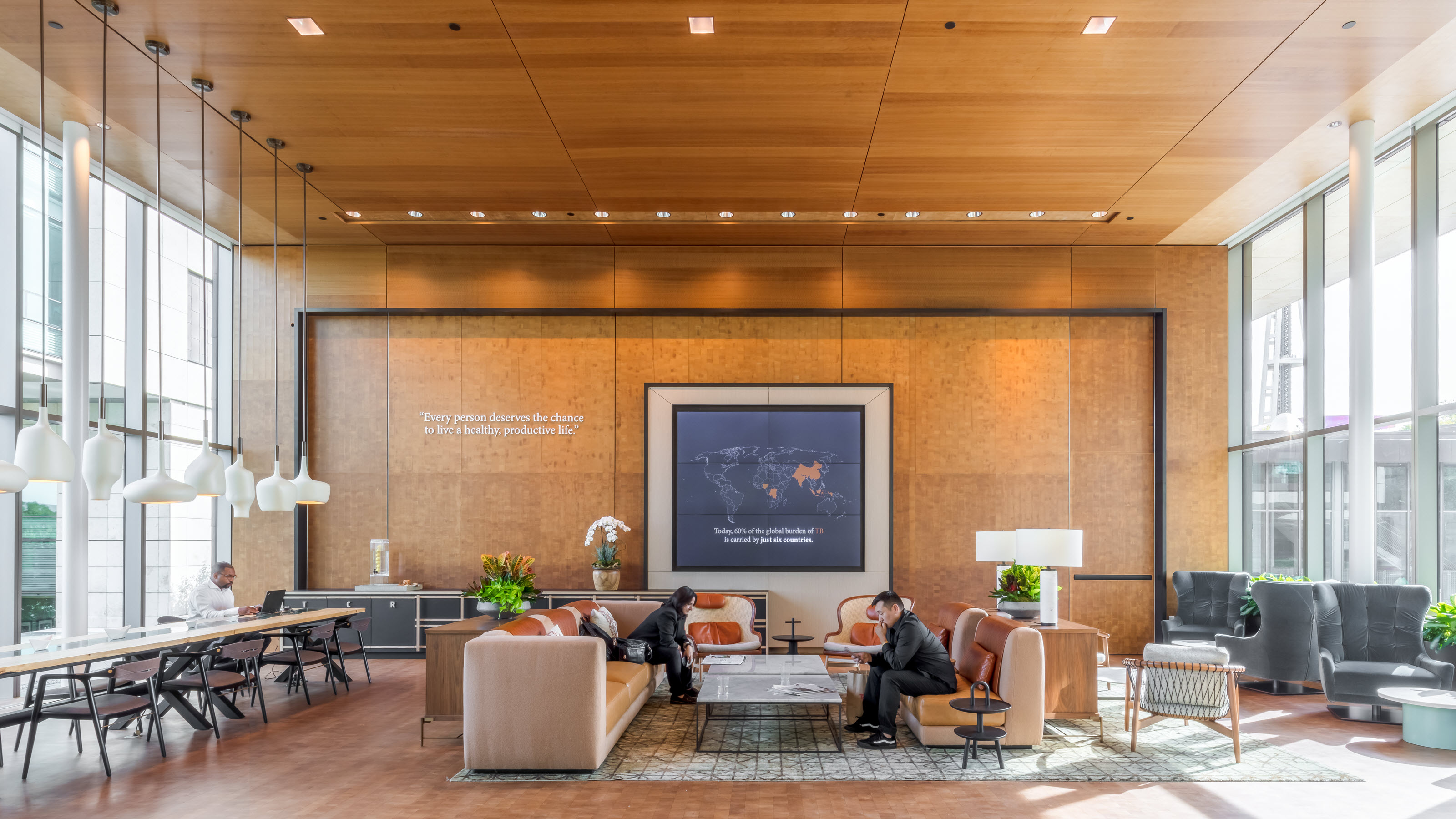 Foundation employees gathered in a modern workspace
