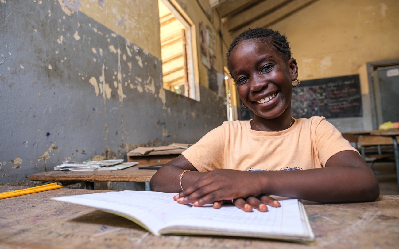 Student in a Senegal classroom
